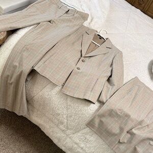 Express Design Studio women’s Beige Checkered  Suit